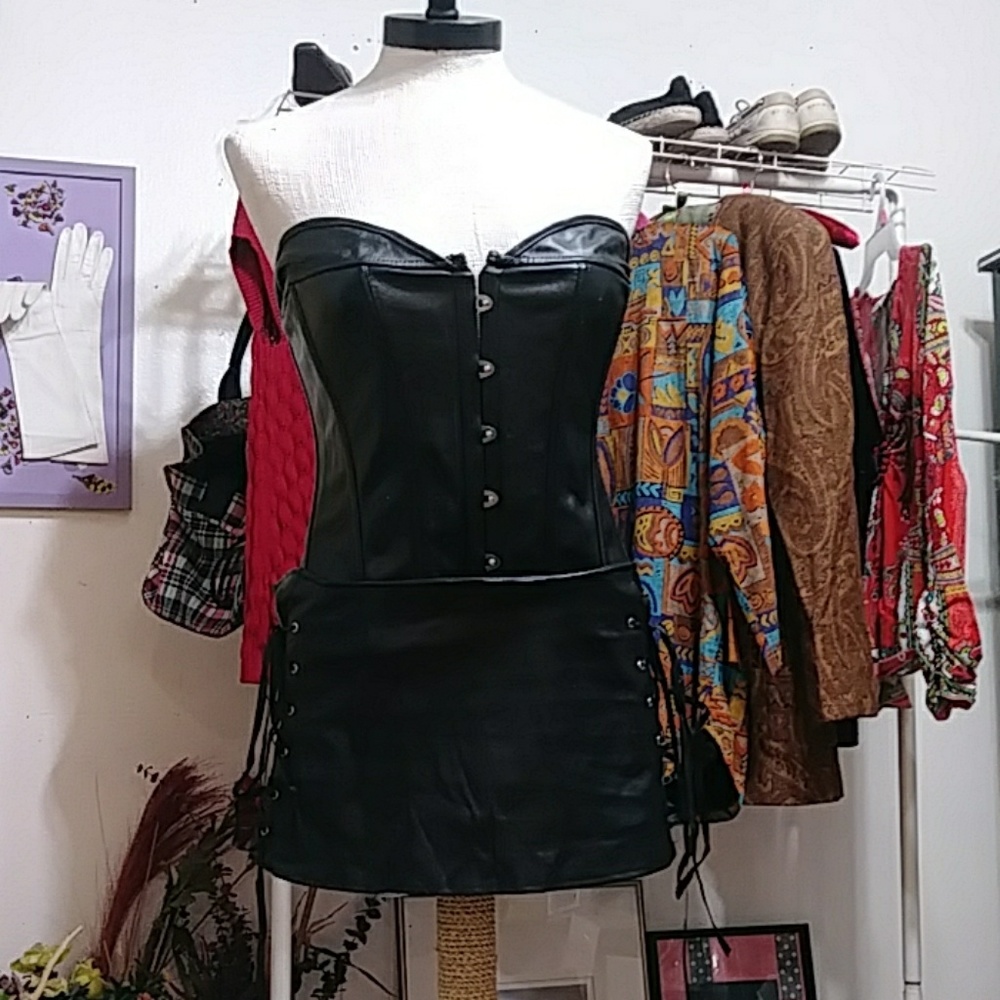 Black Corset and Skirt  Rocker Lingerie sz XL